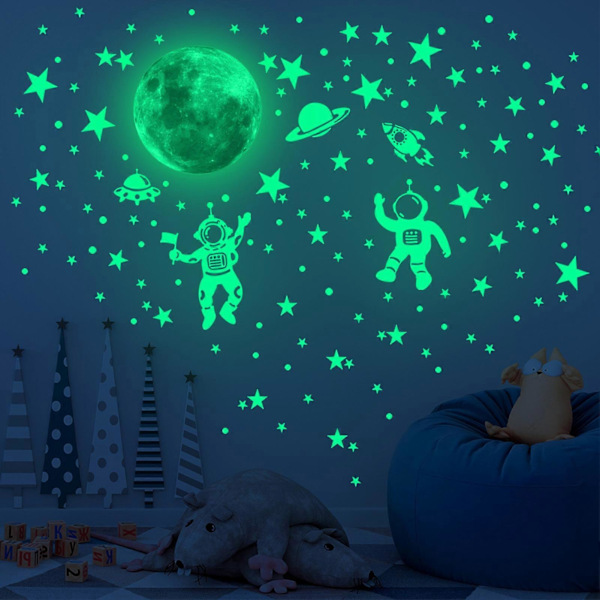 2 stk./sett Veggklistremerker Avtakbare Attraktive Enkle å feste Ripebestandige Langvarige Dekorative PVC Selvlysende Astronauter Veggklistremerker Livin