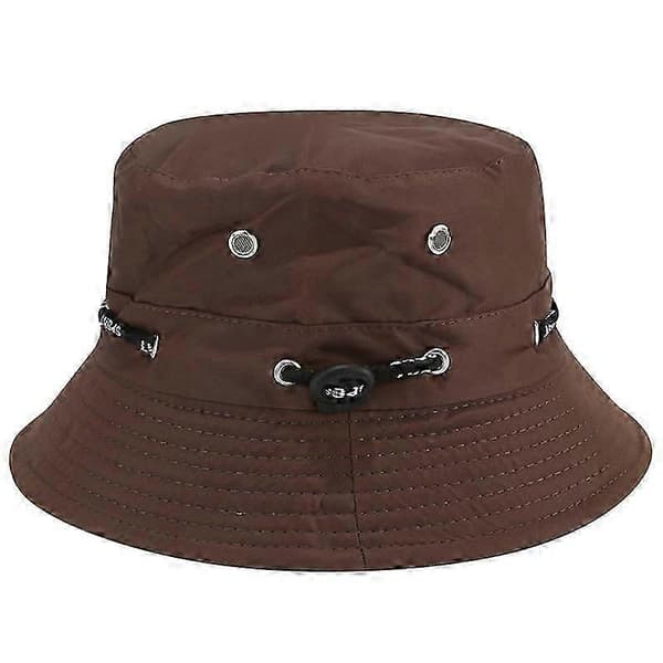 Solhatt med bred brätte, hakband, tryckknappar på sidan och ventilationsöppningar (brun)