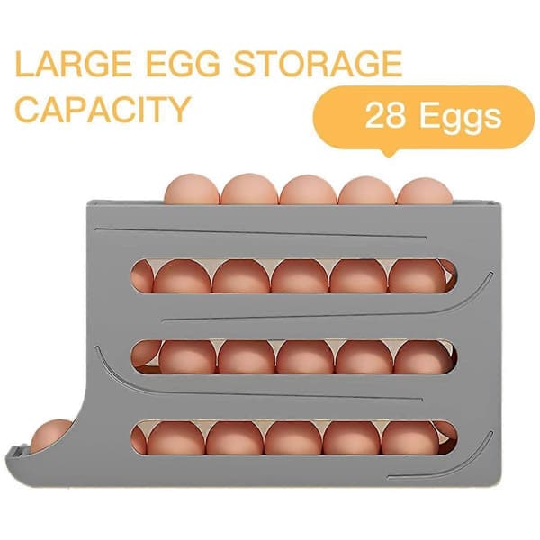 Egg DispenserAutomatisk Rullende Eggbrett Organizer, Plassbesparende Kjøleskap Egg, Holder 28 Egg Samtidig -A