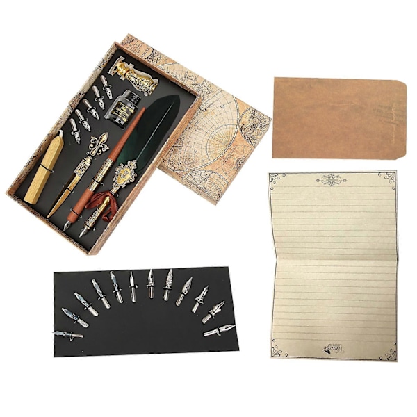 Fjäderpenna Set Retro Brittisk Kreativitet Skrivset för Affärspar Äldre Lärare Gåva Mörkgrön