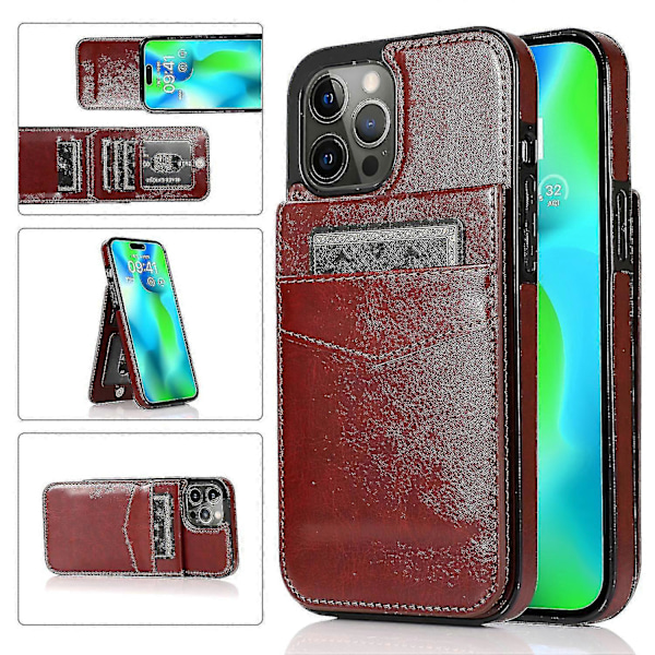 Enkelt Affärsstil PU Läderfodral För Iphone 14 Pro Max Med Korthållare Brown