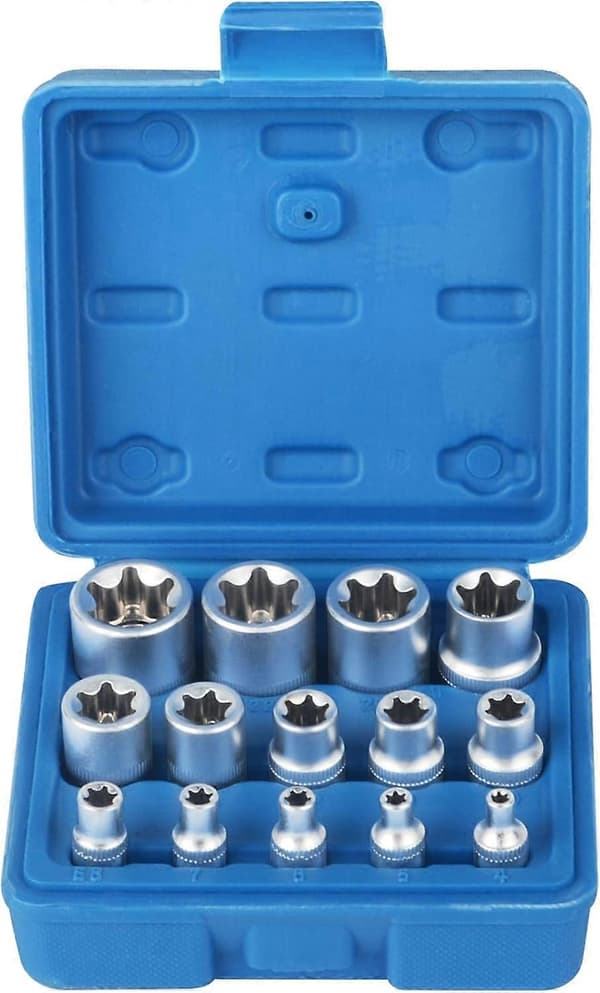 14 deler E-stjerne hunn Torx pipe sett E4-E24 Utvendig sekskantpipe