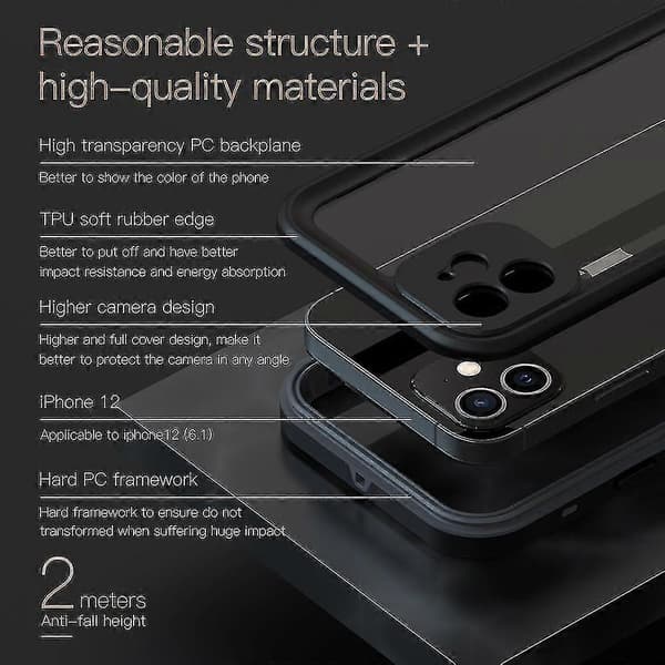 REDPEPPER Dot+ Series Transparent IP68 Vanntett PC+TPU Deksel Telefonbeskyttelse for iPhone 12