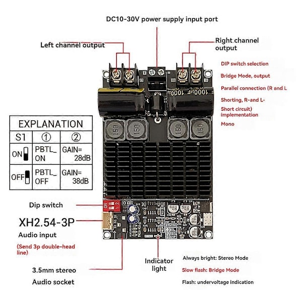 Digital Förstärkarkortsmodul 2001 Ren Bakre Steg Högeffekt TPA3221 Stereo 100Wx2 Brygga Mono 200W Modul
