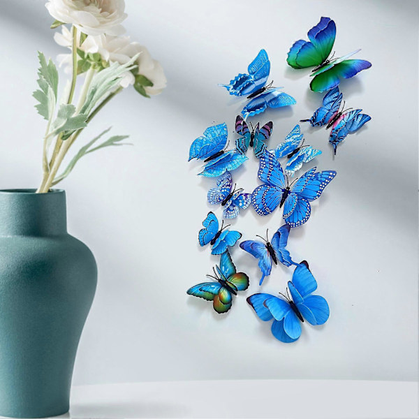 12 stk. veggklistremerke 3D dekorativt dobbeltlags sommerfugldesign veggmaleri hjemmeinnredning