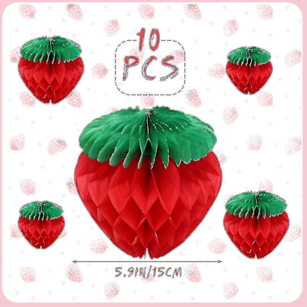10 Stycken 15 cm Pappersjordgubbe Honeycomb Boll Silkespapper Jordgubbsboll För Jordgubbsfödelsedagsfest Dekoration