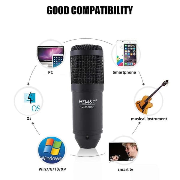 Uppgraderad Bm-800 Usb Kondensatormikrofon Bm800 Usb Studiomikrofon för Datorinspelning Karaoke PC Svart