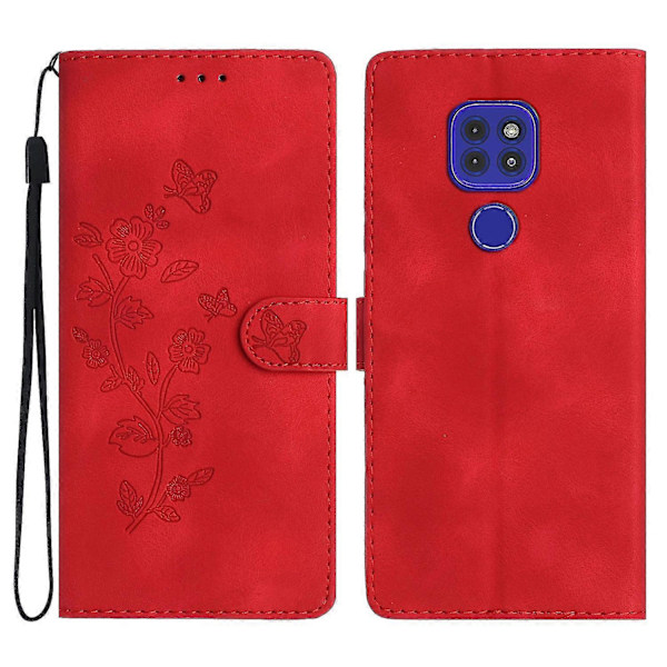 Blomster Skinnveske For Motorola Moto G9 / G9 Play / E7 Plus Red
