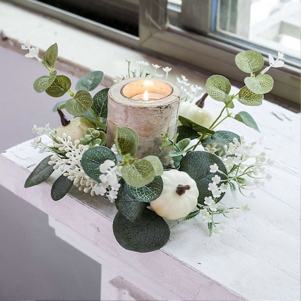 Konstgjord Pumpa Ljusring Krans Blommig Bordsdekoration Falsk Blomma Ljusring för Hem Bröllop Bordsdekor