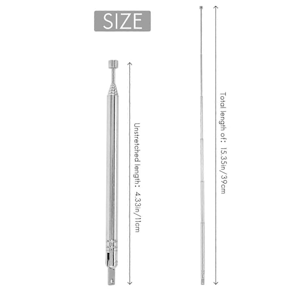 Udskiftnings 39cm 6 Sektioner Teleskopisk Antenne til Radio TV