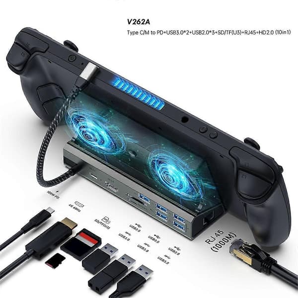 För Ally Game Dock Konsol Hub 4K 60Hz USB C Dockningsstation Gigabit Ethernet 1000Mbps Dockningsställ Typ C USB 3.0(B)