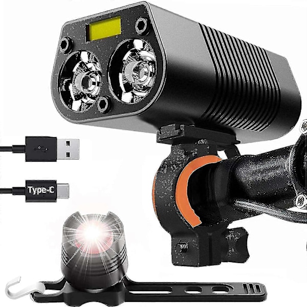 5000 Lumen 3led Cykellygte, Super Lys Cykellygte Foran og Bagpå, USB Genopladeligt Cykellygtesæt, 6 Tilstande Cykel Forlygte