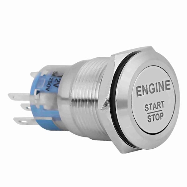 12V Hvit LED Bilmotor Start Stopp Trykknapp Bryter Sølv Rustfritt Stål