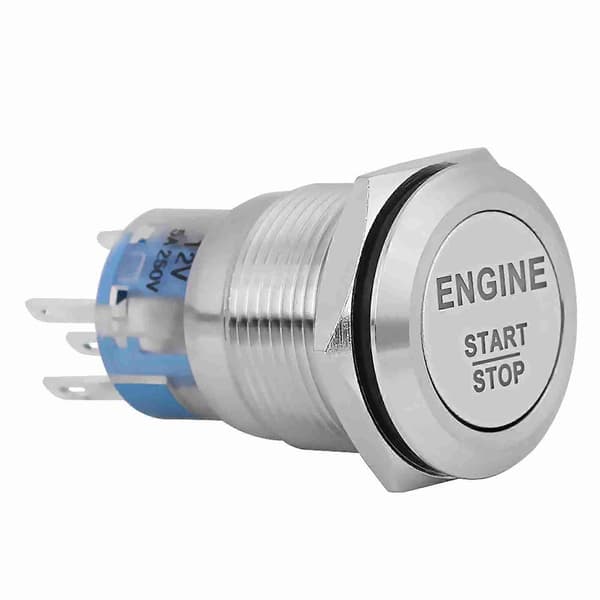 12V Vit LED Bil Motor Start Stopp Tryckknapp Brytare Silver Rostfritt Stål