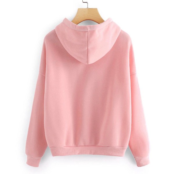 Printed Hoodies Långärmad Hood Sweatshirt Casual Lösa Pullover Toppar Pink M