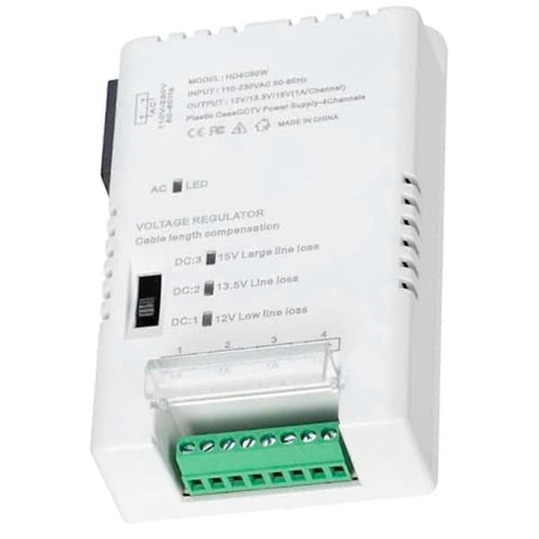 CCTV Kamera Strømforsyning Distributionsstrømforsyning 90V-264VAC Input til 12V-13.8-15VDC Output 4 Kanaler, HD4C50W