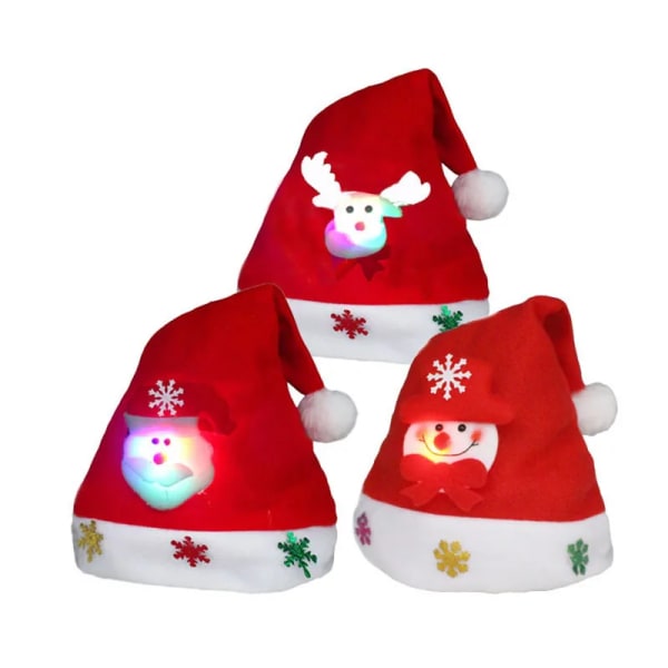 2024 Söt Julmössa Barn/Vuxna Röd Non-woven Cap Led Ljus Tomtehatt För Hemmakontoret Bar Julfestdekoration Adult Santa Light