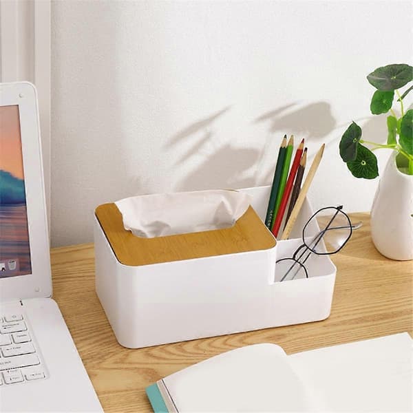Box Grid Tissue Dispenser Handskfack Plast Pappershanddukshållare Skrivbords Servettfodral Plast Bambu Pappersbox Organizer