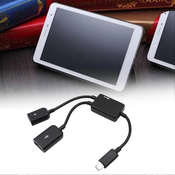 2-i-1 Micro USB OTG Kabel Hub Adapter Konverter Utvider for Mobiltelefon