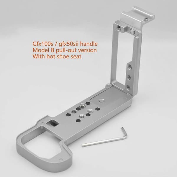 Snabbfäste L-platta Vertikalt Handgrepp Hållare Fäste med Blixtsko för GFX100S GFX50SII Kamera Silver