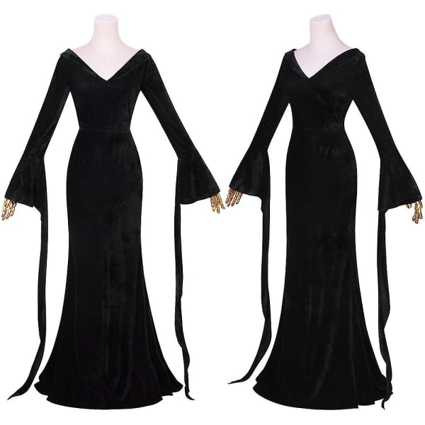 Film Morticia Cosplay Kostym Onsdag Addams Familj Cosplay Uniform Klänning Svarta Peruker För Kvinnor Halloween Carnival Anime Roll Z Only Wigs XL