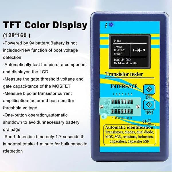 M328 Transistor Tester Diode Triode Kapasitansmåler LCR ESR Meter NPN PNP Motstand Induktans Multimeter Blå