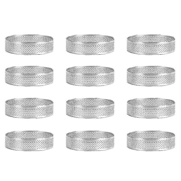12 stk. Rustfrit Stål Tart Ringe, Perforerede Kage Mousse Ringe, Kage Ring Form, Runde Kagebageredskaber