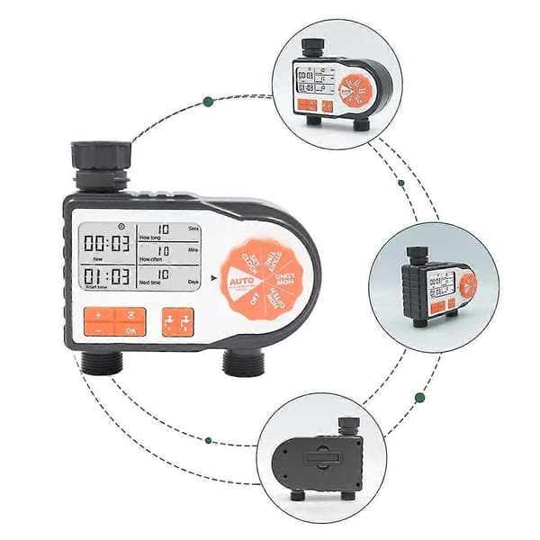 Utomhus Trädgårdsslang Vattningstimer 2 Zoner Digital Slangpump Timer Vattentät, UV-beständig, Individuellt Program
