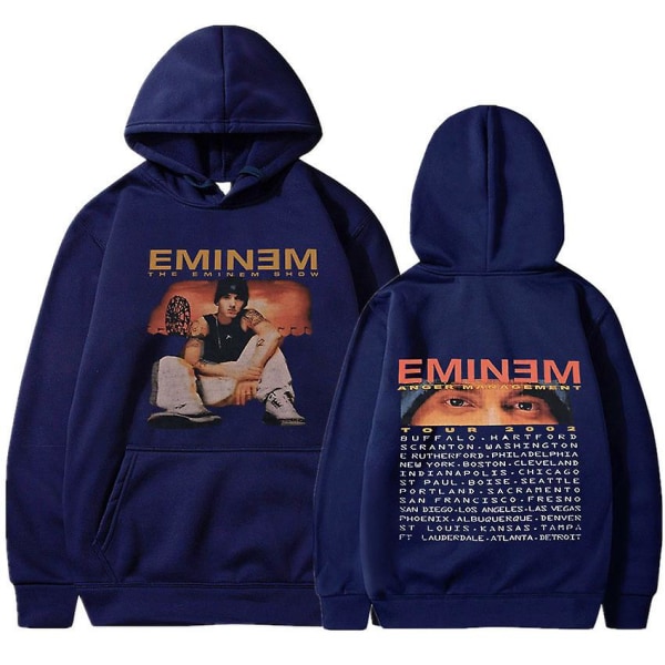 Eminem Anger Management Tour 2002 Hoodie Vintage Harajuku Funny Rick Sweatshirts Långärmade Herr Dam Pullover Mode Navy blue XL