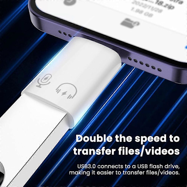 2-i-1 USB-minne Laddningsdataadapter 5 Gbps Hög Hastighet Stabil Överföring 8-Pin till USB 3.0 Adapter