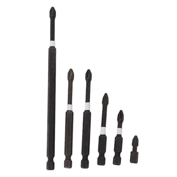6 stk. Sterke Magnetiske Slagbits Kryss Sklisikker for Driver Elektrisk Drill Skrutrekker Industriell Kvalitet