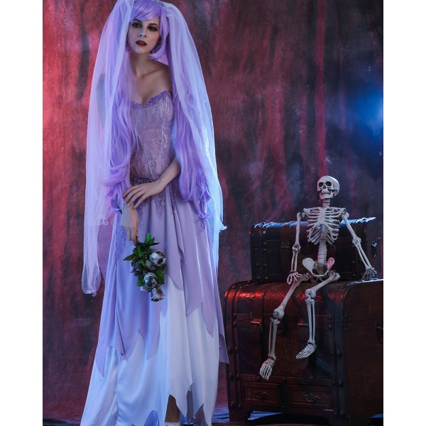 Halloween spöke brud kostym bröllopsklänning skräckkläder kvinnlig zombie kostym kostym sexig lång kjol XL