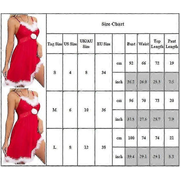Dam Jul V-ringad Underkläder Röd Tomte Babydoll Chemise Klänningsset Nattkläder S