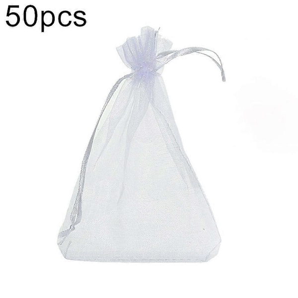 50 stk. Hvite Organza Mesh-poser Smykkepakke Bryllupsgave Snørestropp