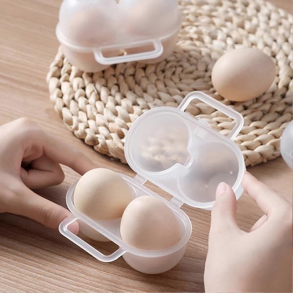 Eggboks Bærbar med Håndtak Støtsikker Anti-fall 2 Rom Spesiell Eggebeholder Plast Eggbrett Daglig Bruk