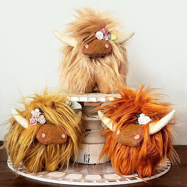Handgjord Highland Cow Tomte, Bondgård Nordisk Dvärg Heminredning Red brown