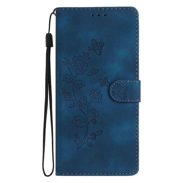 Blomster Læder Etui Til Motorola Moto G9 / G9 Play / E7 Plus Blue