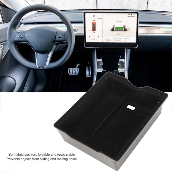 Mittkonsol Organizer Ökat Utrymme Vattentät Mjuk Tygmatta Armstöd Förvaringslåda Ersättning För Tesla Model 3 Y Flockning