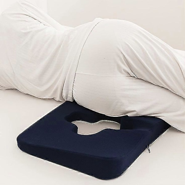 Premium Anti-trycksårskudde - Lindring av liggsår med T-formad öppning, triangulär lutningsdesign, hälsovårdande stolkudde Navy Blue