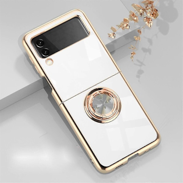 Samsung Galaxy Z FLIP 3 - Ylellinen Tyylikäs kuori renkaalla ja jalustalla White