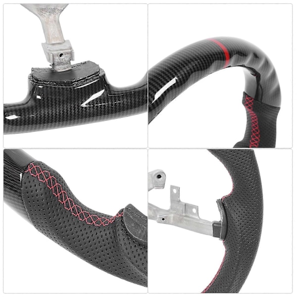 Hydro Dip Kolfiberlook Ratt Perforerat Läder Platt Ratt För C6 2006-2013 Röd Söm