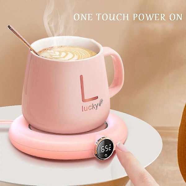 Bærbar USB kaffekopvarmer med automatisk slukfunktion, elektrisk drikkevarevarmer, gaver Pink