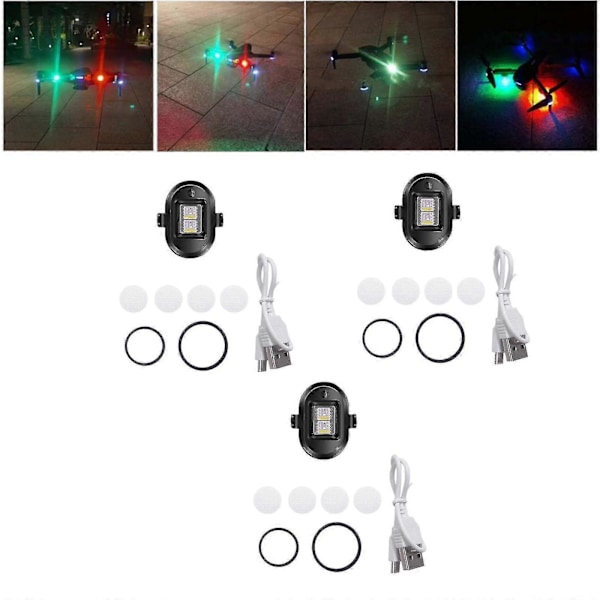 3x Drone Strobelys, letvægts Drone Anti-kollisionslys, LED Drone Lys med 4 Farvelys, Mini Strobelampe Lavet Til Dji Mini/mavic Air 2/pro