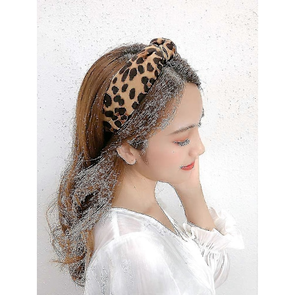 Leopardmönstrat Hårband för Kvinnor Flickor - Breda Randiga Knutna Rosett Hårband Present Style 1