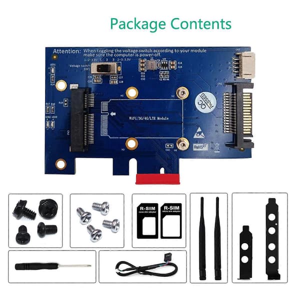 2 Antenn Mini PCI-E PCI Express till PCI-E 1X Adapter med SIM-kortplats för WiFi och 3G/4G/LTE-kort