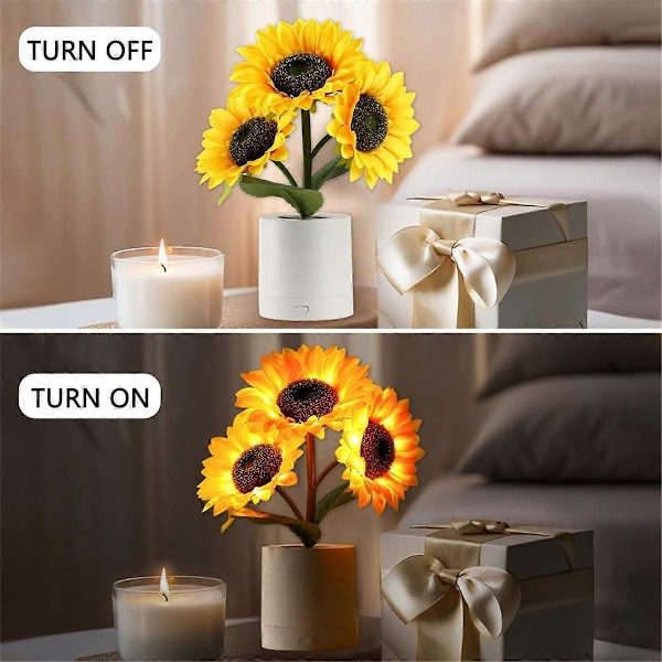 Solsikke LED Lampe Kunstig Solsikke Nattlys USB Oppladbar Blomsterlampe for Morsdagsgave til Soverom