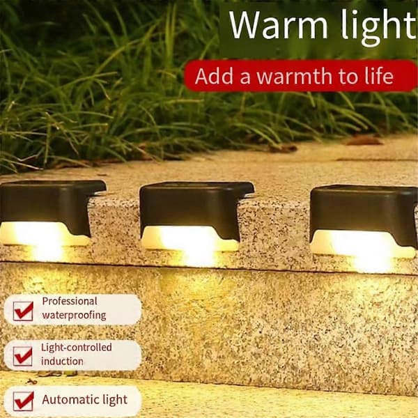 Solar Trinnlys, Vanntett LED Solcellelys, Egnet for Utendørs Trapper, Gjerde, Hage, Terrasse, Hjem, Dekorasjon, A