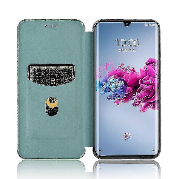 Kompatibel med Zte Axon 11 5g Kolfiber Läderfodral Folio Flip Skyddande Magnetiskt Skal Etui Coque Green