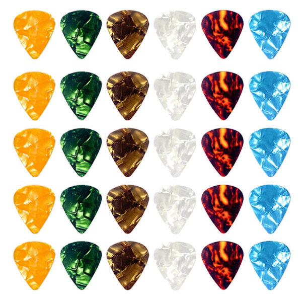 30 st Gitarrplektrum 0,5 mm 0,75 mm 1,0 mm Tunna Varierade Färgglada Kärlekshjärta Celluloidplektrum för Bas El-akustiska Gitarrer Ukulele