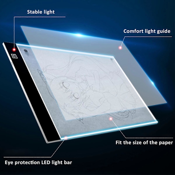 A3 LED Kopitavle Touch Dæmpning Tegne Maleværktøj Kunstforsyninger USB-interface